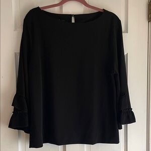 Talbots Black Ruffle-Sleeve Boat Neck Blouse